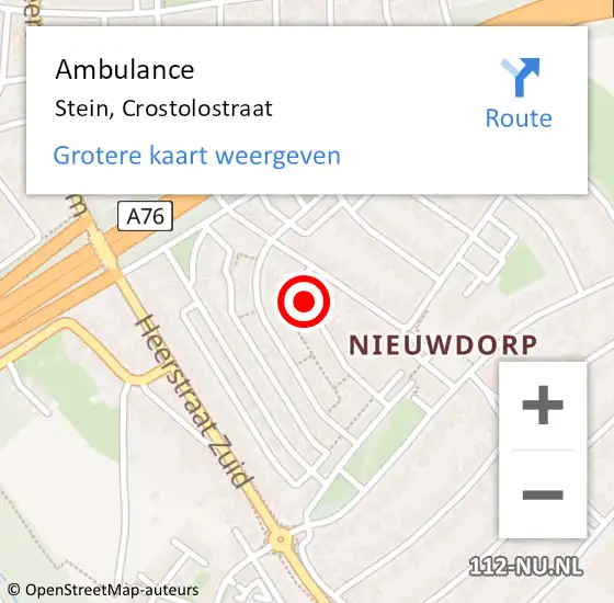 Locatie op kaart van de 112 melding: Ambulance Stein, Crostolostraat op 17 juli 2014 14:53