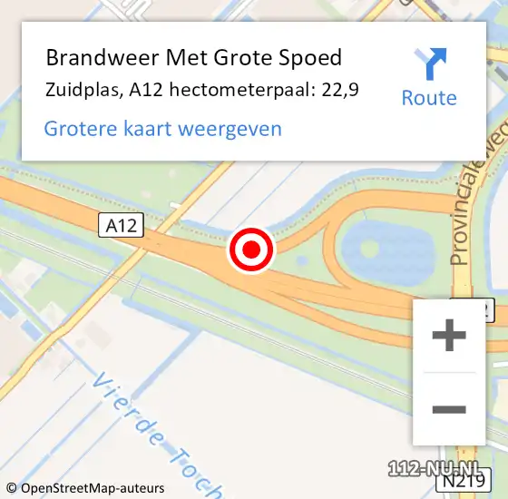 Locatie op kaart van de 112 melding: Brandweer Met Grote Spoed Naar Zuidplas, A12 hectometerpaal: 22,9 op 17 mei 2022 07:36