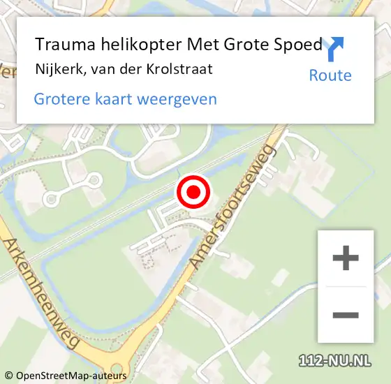 Locatie op kaart van de 112 melding: Trauma helikopter Met Grote Spoed Naar Nijkerk, van der Krolstraat op 17 mei 2022 07:48