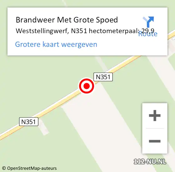 Locatie op kaart van de 112 melding: Brandweer Met Grote Spoed Naar Weststellingwerf, N351 hectometerpaal: 29,9 op 17 mei 2022 08:15