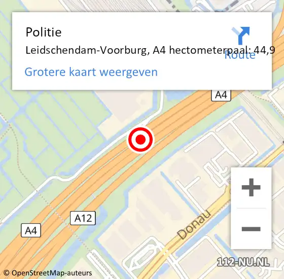 Locatie op kaart van de 112 melding: Politie Leidschendam-Voorburg, A4 hectometerpaal: 44,9 op 17 mei 2022 08:18