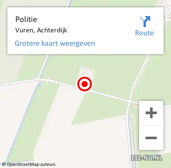 Locatie op kaart van de 112 melding: Politie Vuren, Achterdijk op 17 mei 2022 08:19