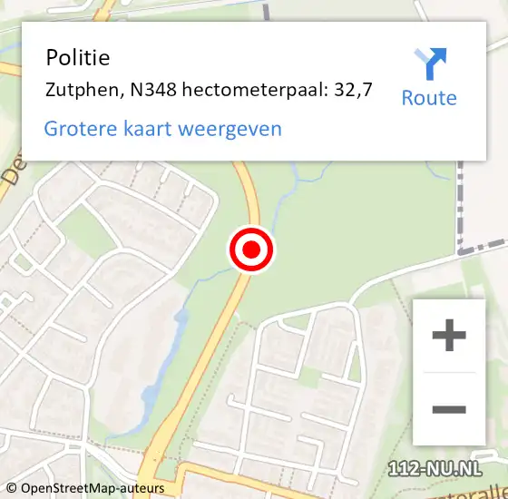 Locatie op kaart van de 112 melding: Politie Zutphen, N348 hectometerpaal: 32,7 op 17 mei 2022 08:27