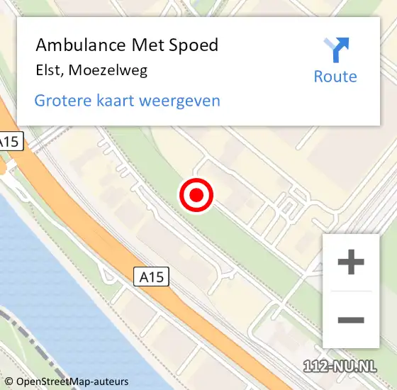 Locatie op kaart van de 112 melding: Ambulance Met Spoed Naar Elst, Moezelweg op 17 mei 2022 08:31