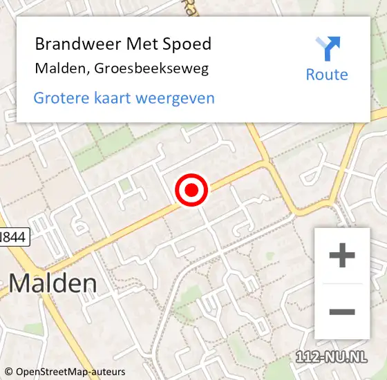 Locatie op kaart van de 112 melding: Brandweer Met Spoed Naar Malden, Groesbeekseweg op 17 mei 2022 08:40