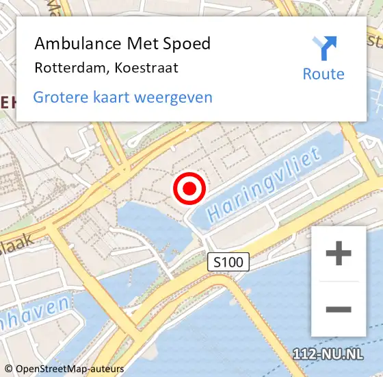 Locatie op kaart van de 112 melding: Ambulance Met Spoed Naar Rotterdam, Koestraat op 17 mei 2022 08:40