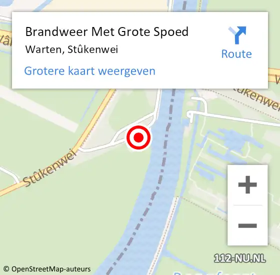 Locatie op kaart van de 112 melding: Brandweer Met Grote Spoed Naar Warten, Stûkenwei op 17 mei 2022 09:00