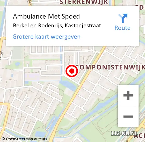 Locatie op kaart van de 112 melding: Ambulance Met Spoed Naar Berkel en Rodenrijs, Kastanjestraat op 17 mei 2022 09:01