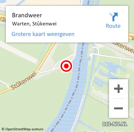 Locatie op kaart van de 112 melding: Brandweer Warten, Stûkenwei op 17 mei 2022 09:04