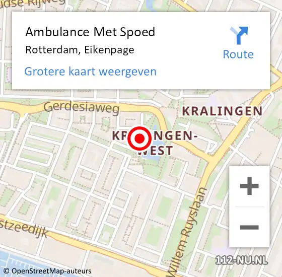Locatie op kaart van de 112 melding: Ambulance Met Spoed Naar Rotterdam, Eikenpage op 17 mei 2022 09:12