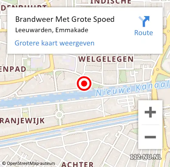 Locatie op kaart van de 112 melding: Brandweer Met Grote Spoed Naar Leeuwarden, Emmakade op 17 mei 2022 09:48