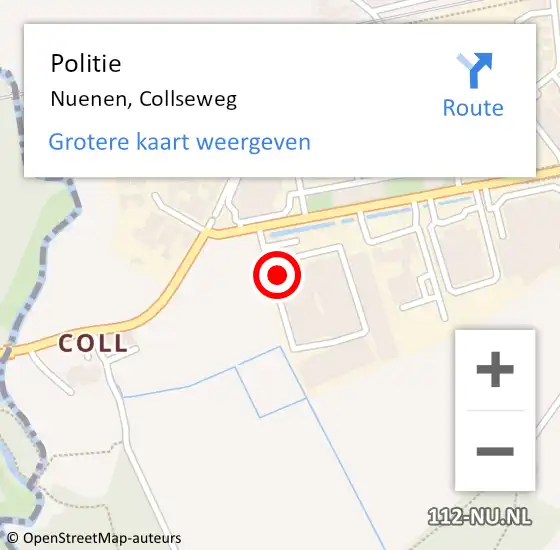 Locatie op kaart van de 112 melding: Politie Nuenen, Collseweg op 17 mei 2022 10:15