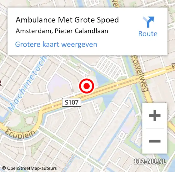 Locatie op kaart van de 112 melding: Ambulance Met Grote Spoed Naar Amsterdam, Pieter Calandlaan op 17 mei 2022 10:31