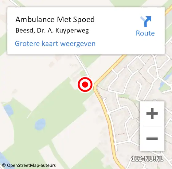 Locatie op kaart van de 112 melding: Ambulance Met Spoed Naar Beesd, Dr. A. Kuyperweg op 17 mei 2022 10:40