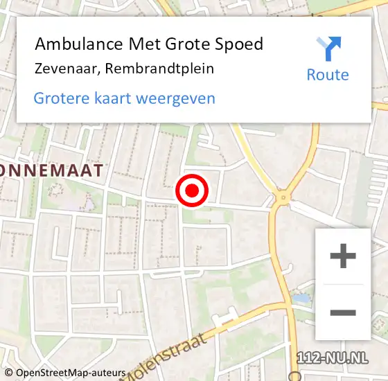 Locatie op kaart van de 112 melding: Ambulance Met Grote Spoed Naar Zevenaar, Rembrandtplein op 17 mei 2022 10:40