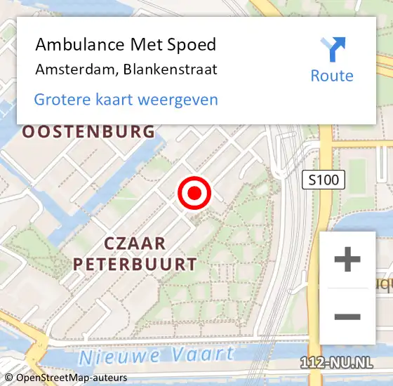 Locatie op kaart van de 112 melding: Ambulance Met Spoed Naar Amsterdam, Blankenstraat op 17 mei 2022 11:15