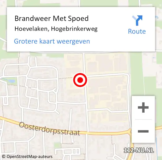 Locatie op kaart van de 112 melding: Brandweer Met Spoed Naar Hoevelaken, Hogebrinkerweg op 17 mei 2022 11:18