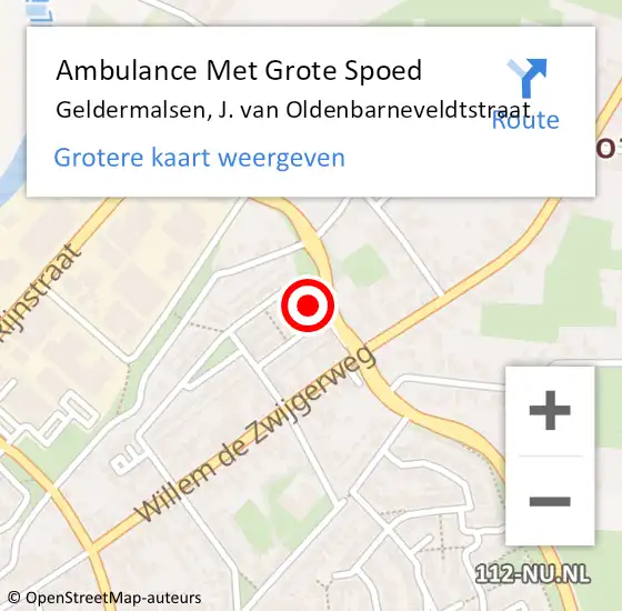 Locatie op kaart van de 112 melding: Ambulance Met Grote Spoed Naar Geldermalsen, J. van Oldenbarneveldtstraat op 17 mei 2022 11:51