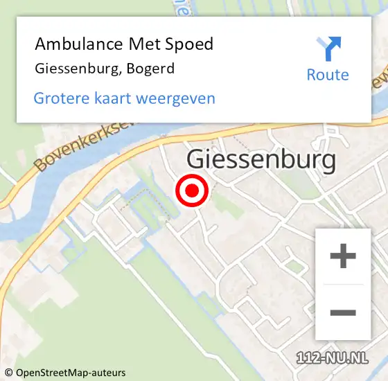 Locatie op kaart van de 112 melding: Ambulance Met Spoed Naar Giessenburg, Bogerd op 17 mei 2022 12:26