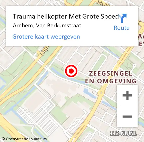 Locatie op kaart van de 112 melding: Trauma helikopter Met Grote Spoed Naar Arnhem, Van Berkumstraat op 17 mei 2022 12:30