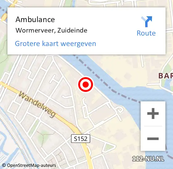 Locatie op kaart van de 112 melding: Ambulance Wormerveer, Zuideinde op 17 mei 2022 12:34