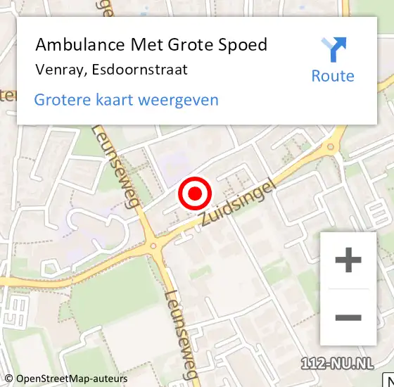 Locatie op kaart van de 112 melding: Ambulance Met Grote Spoed Naar Venray, Esdoornstraat op 17 juli 2014 15:21