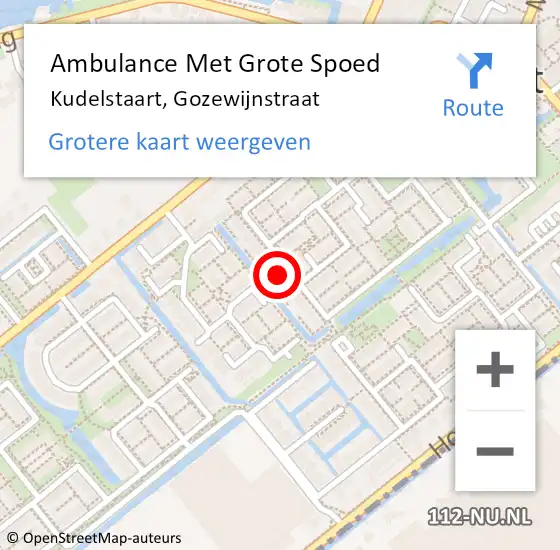 Locatie op kaart van de 112 melding: Ambulance Met Grote Spoed Naar Kudelstaart, Gozewijnstraat op 17 mei 2022 12:51