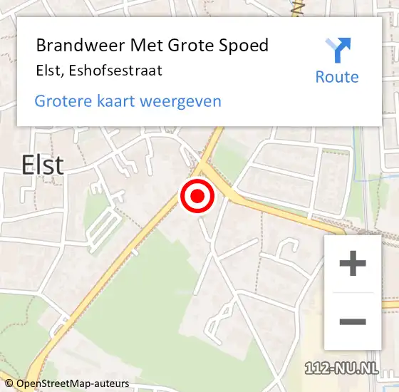 Locatie op kaart van de 112 melding: Brandweer Met Grote Spoed Naar Elst, Eshofsestraat op 17 mei 2022 12:51