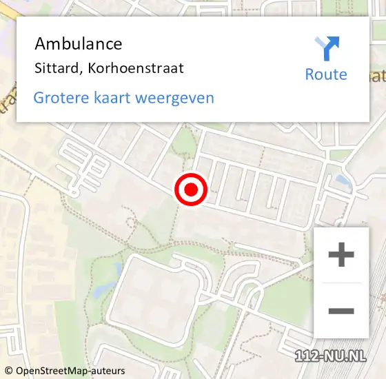 Locatie op kaart van de 112 melding: Ambulance Sittard, Korhoenstraat op 17 juli 2014 15:24