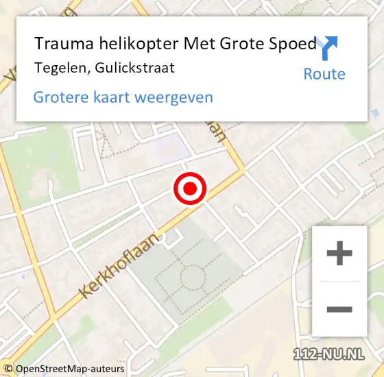 Locatie op kaart van de 112 melding: Trauma helikopter Met Grote Spoed Naar Tegelen, Gulickstraat op 17 mei 2022 13:09