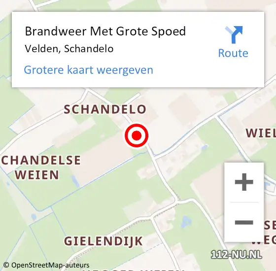 Locatie op kaart van de 112 melding: Brandweer Met Grote Spoed Naar Velden, Schandelo op 17 mei 2022 13:12