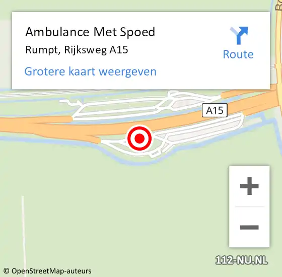 Locatie op kaart van de 112 melding: Ambulance Met Spoed Naar Rumpt, Rijksweg A15 op 17 mei 2022 13:21