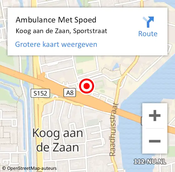 Locatie op kaart van de 112 melding: Ambulance Met Spoed Naar Koog aan de Zaan, Sportstraat op 17 mei 2022 13:21