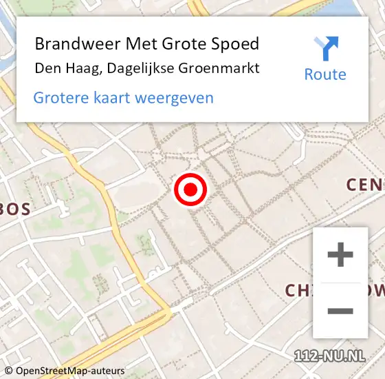 Locatie op kaart van de 112 melding: Brandweer Met Grote Spoed Naar Den Haag, Dagelijkse Groenmarkt op 17 mei 2022 13:26