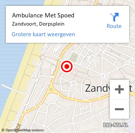 Locatie op kaart van de 112 melding: Ambulance Met Spoed Naar Zandvoort, Dorpsplein op 17 mei 2022 13:26