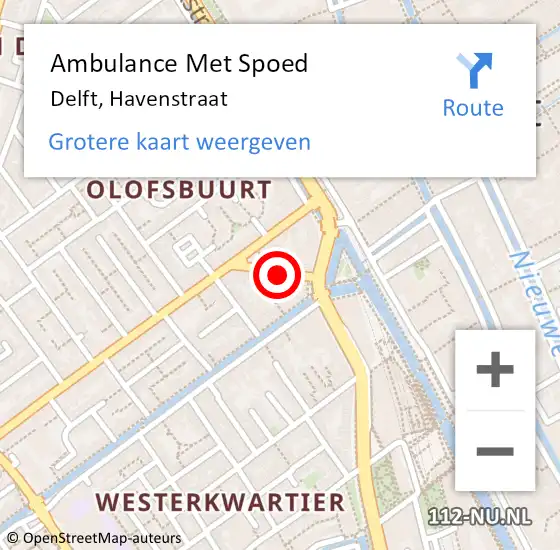 Locatie op kaart van de 112 melding: Ambulance Met Spoed Naar Delft, Havenstraat op 17 mei 2022 13:49