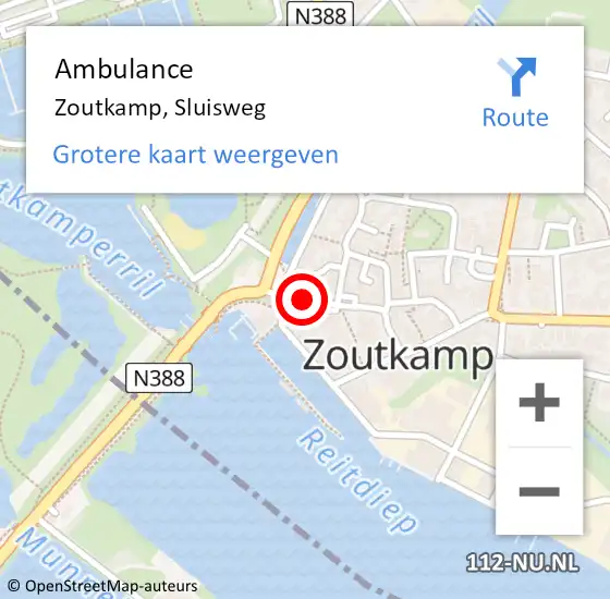 Locatie op kaart van de 112 melding: Ambulance Zoutkamp, Sluisweg op 17 juli 2014 15:27