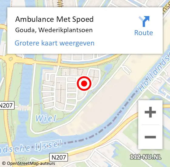 Locatie op kaart van de 112 melding: Ambulance Met Spoed Naar Gouda, Wederikplantsoen op 17 mei 2022 14:13