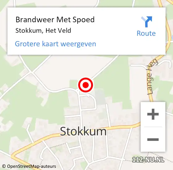 Locatie op kaart van de 112 melding: Brandweer Met Spoed Naar Stokkum, Het Veld op 17 mei 2022 14:32