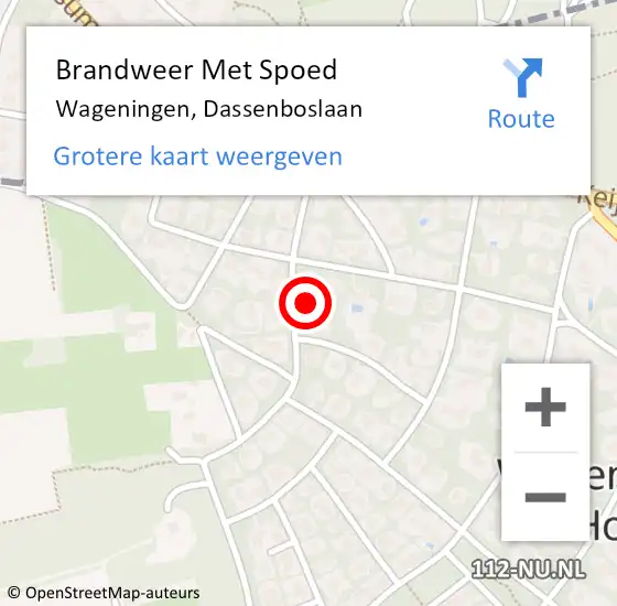 Locatie op kaart van de 112 melding: Brandweer Met Spoed Naar Wageningen, Dassenboslaan op 17 mei 2022 14:48