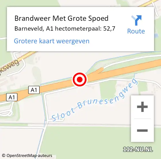 Locatie op kaart van de 112 melding: Brandweer Met Grote Spoed Naar Barneveld, A1 hectometerpaal: 52,7 op 17 mei 2022 15:36