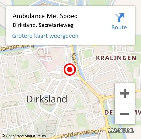 Locatie op kaart van de 112 melding: Ambulance Met Spoed Naar Dirksland, Secretarieweg op 17 mei 2022 15:46