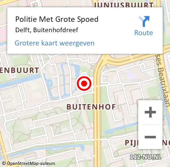 Locatie op kaart van de 112 melding: Politie Met Grote Spoed Naar Delft, Buitenhofdreef op 17 mei 2022 15:54