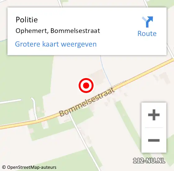 Locatie op kaart van de 112 melding: Politie Ophemert, Bommelsestraat op 17 mei 2022 16:10