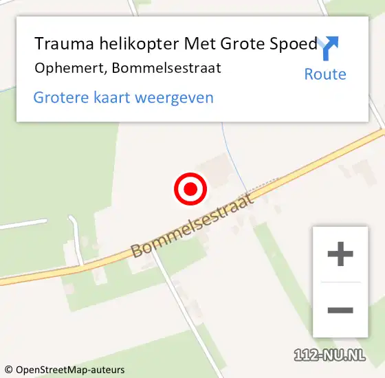 Locatie op kaart van de 112 melding: Trauma helikopter Met Grote Spoed Naar Ophemert, Bommelsestraat op 17 mei 2022 16:13