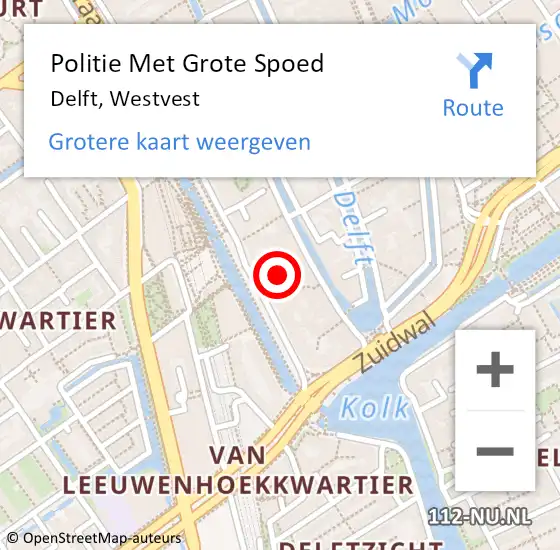 Locatie op kaart van de 112 melding: Politie Met Grote Spoed Naar Delft, Westvest op 17 mei 2022 16:21