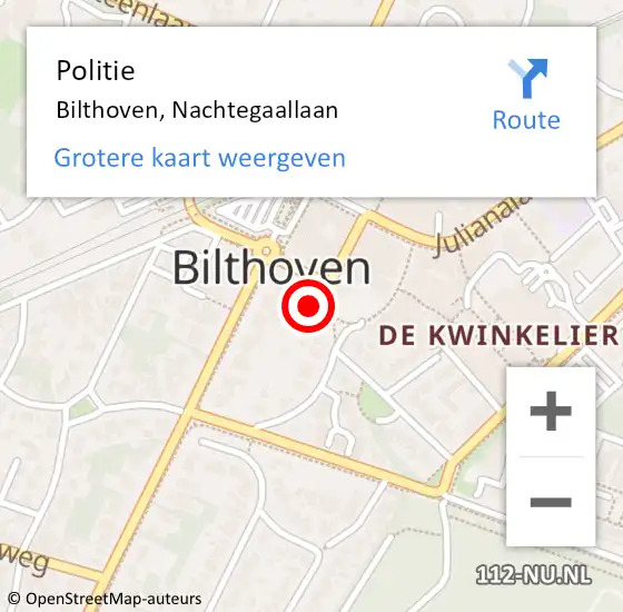 Locatie op kaart van de 112 melding: Politie Bilthoven, Nachtegaallaan op 17 mei 2022 16:30