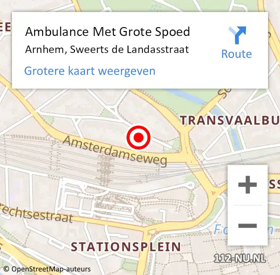 Locatie op kaart van de 112 melding: Ambulance Met Grote Spoed Naar Arnhem, Sweerts de Landasstraat op 17 mei 2022 17:08