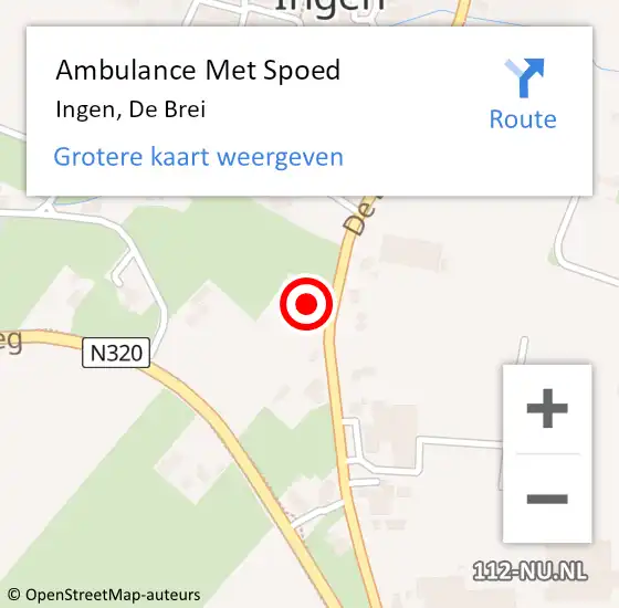 Locatie op kaart van de 112 melding: Ambulance Met Spoed Naar Ingen, De Brei op 17 mei 2022 17:12