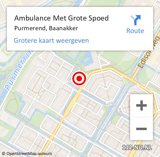 Locatie op kaart van de 112 melding: Ambulance Met Grote Spoed Naar Purmerend, Baanakker op 17 mei 2022 17:18